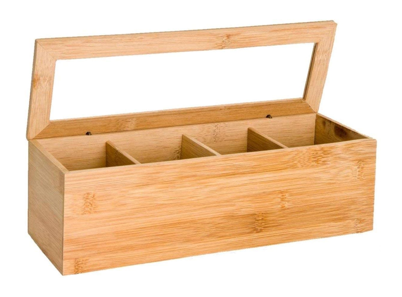Bamboo 4 compartments Storage Tea Box Organizer Narrow Storage