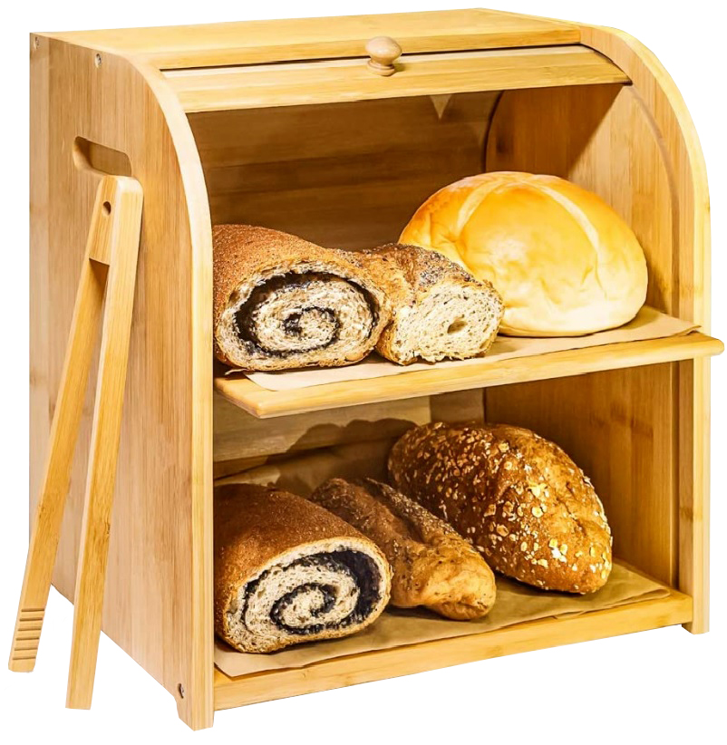 BAMBOO WOOD 2 LAYER BREAD BIN HOMION